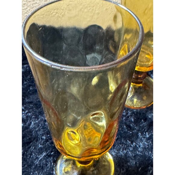 Vintage Hazel Atlas Lyric Gold Harvest Amber Optic Stemmed Glasses Set of 2 - Picture 4 of 8